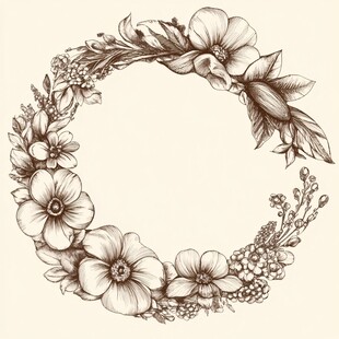 手绘花卉环形装饰图案