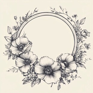花卉环绕的圆形装饰图案