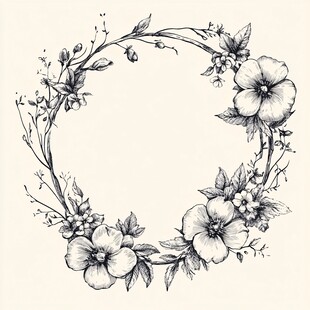手绘花卉花环装饰图案