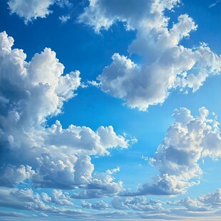 蔚蓝天空中的蓬松云朵