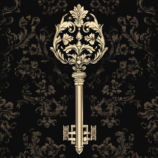复古华丽花纹装饰钥匙图案