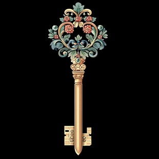 复古华丽花卉装饰钥匙