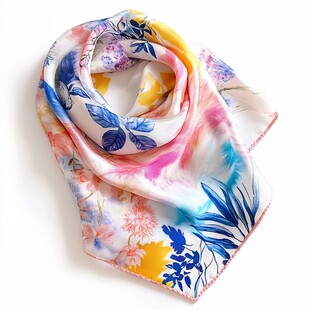 多彩花卉图案真丝时尚丝巾