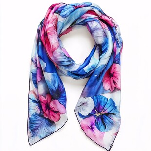 多彩花卉图案女士丝巾