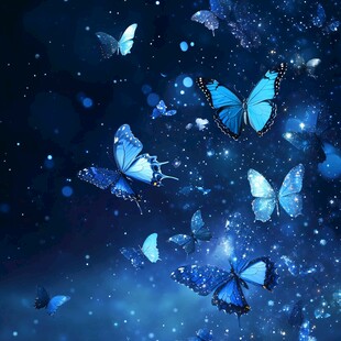 梦幻蓝蝶飞舞于璀璨星空