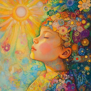 梦幻花朵环绕的童真面庞