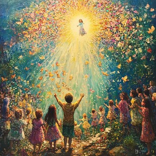 梦幻场景 孩童仰望空中身影