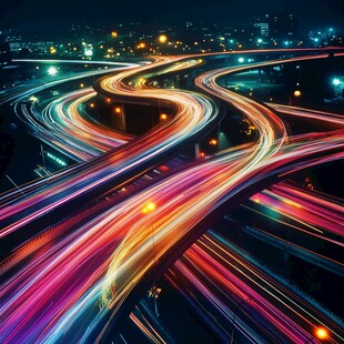 城市夜景立交桥光轨之美