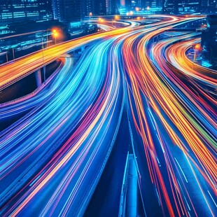 城市夜道光影车流梦幻景