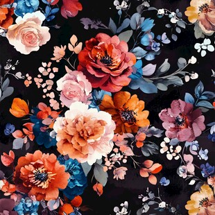 黑色底绚丽花卉图案