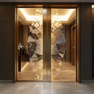 奢华艺术双开玻璃入户门