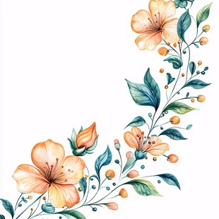 水彩花卉边角装饰图案