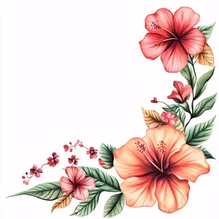 艳丽木槿花卉角落装饰图