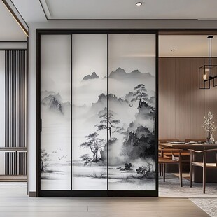 中式山水风玻璃隔断