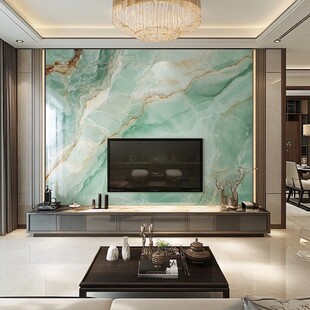 奢华绿玉石客厅电视背景墙