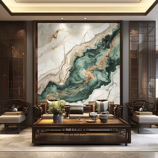 中式客厅的大理石纹理背景墙