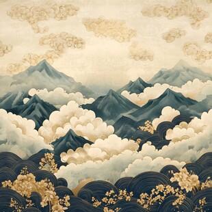 云海山峦间的中式雅致风景