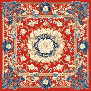 中式红底花卉精美图案