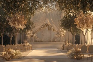 梦幻金色系户外婚礼场景