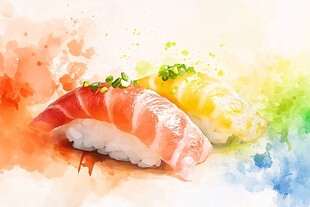 水彩风美味寿司双拼