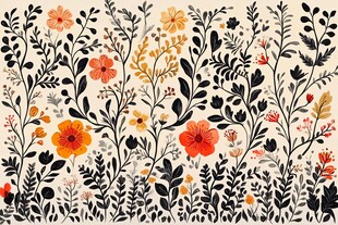 田园风花卉植物图案背景