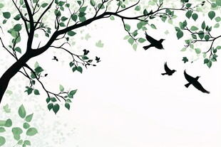 春日树枝飞鸟清新图景