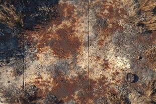 生锈金属表面与周边杂草