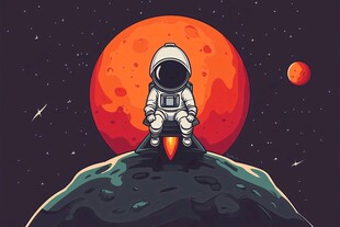 宇航员坐于星球望向红月