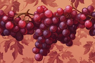 饱满紫葡萄与秋叶背景图