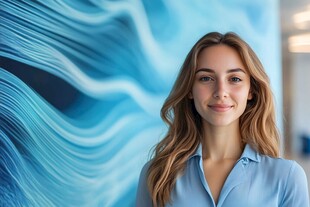 微笑的蓝衬衫女士