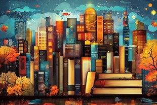 秋日书海与都市梦幻景象