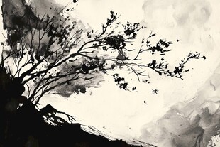 水墨孤树图