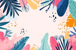 热带植物多彩边框插画