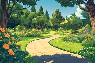 田园小径旁的缤纷花草世界