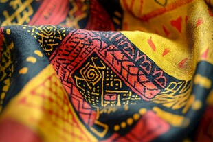 民族风多彩织物图案特写