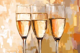 三只香槟杯中的金色佳酿