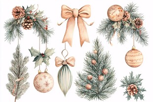 水彩风圣诞装饰元素集