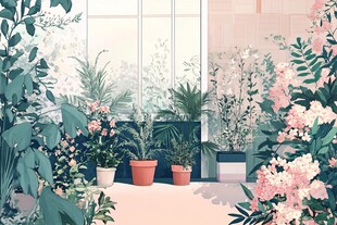 窗边繁花绿植的惬意角落