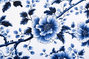 蓝白花卉图案 清新典雅风