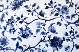 蓝白花卉图案布料纹理