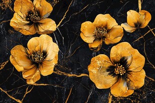 黑金大理石上的金色花朵