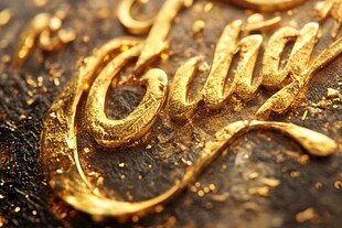 金色手写字体艺术特写