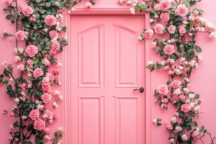 粉色花簇环绕的梦幻之门