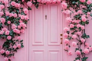 粉色花簇环绕的梦幻之门