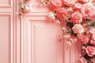 粉色墙边浪漫玫瑰花卉