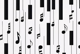 黑白钢琴键与灵动音符背景