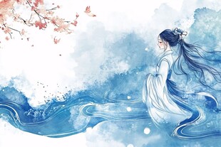 古风女子于水畔静立赏景