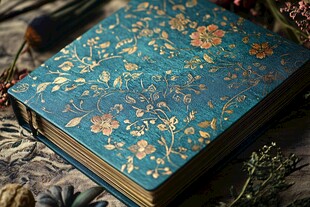 复古花纹精装书籍静物图