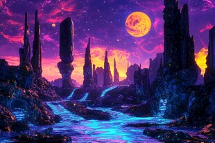 梦幻外星地貌奇幻夜景