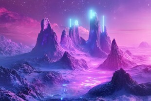 梦幻紫色外星奇幻山脉景观
